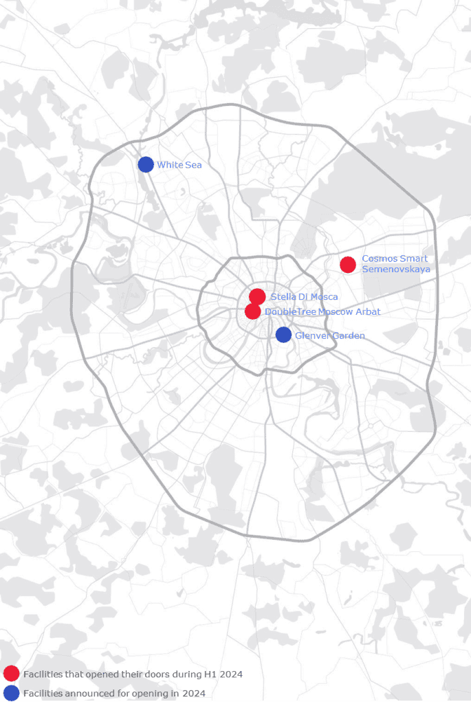 The map of hotels to be opened in Moscow during 2024