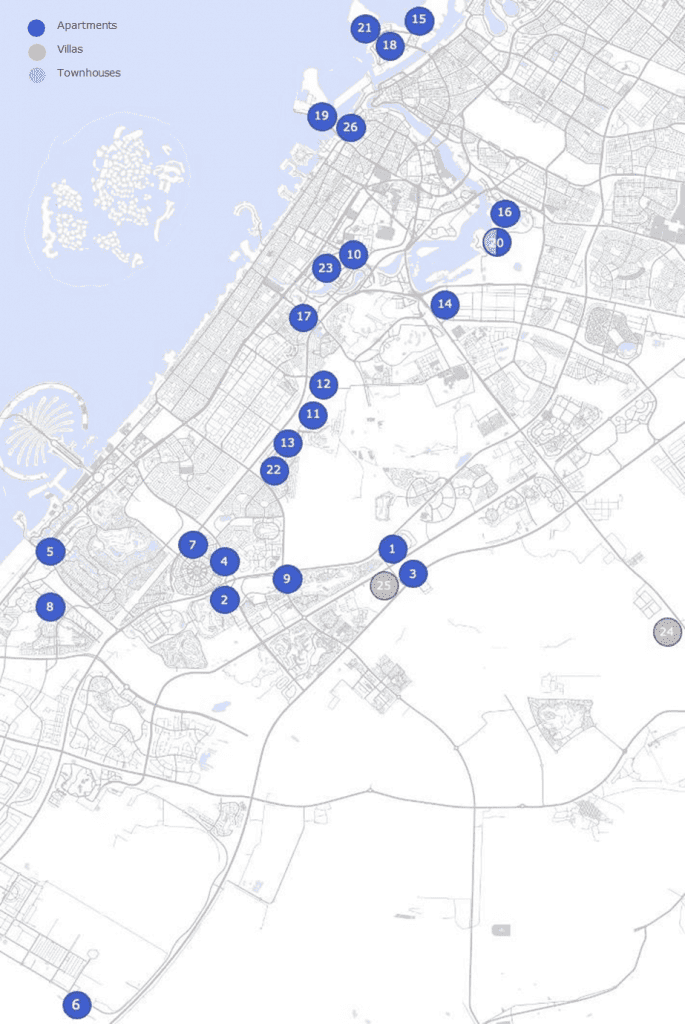 The map of sales in residential projects that got started in Q3 2024